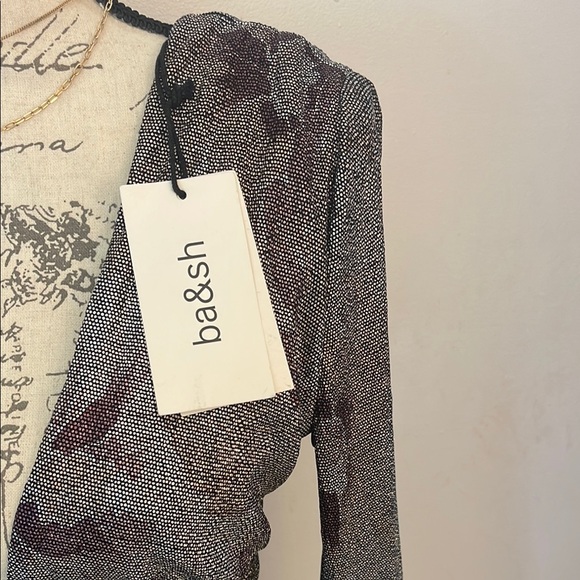 NWT Ba&Sh | Woman’s Elegant Floral Metallic Grey Maxi Dress Size 1 Small - Picture 6 of 16